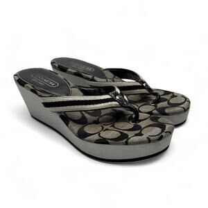 Coach Y2K vintage wedge sandals with black and beige monogram pattern size 6